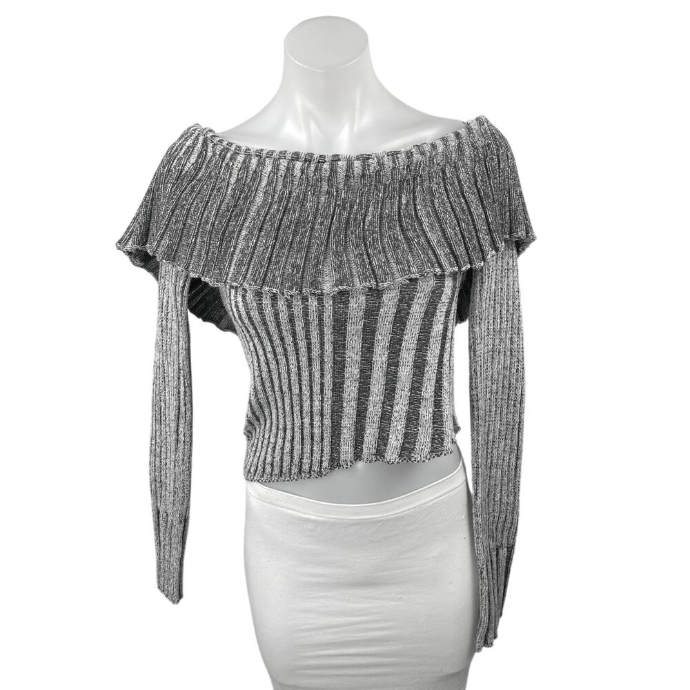 NEW Fashion Nova Gray Rib Knit Off Shoulder Long Sleeve Crop Sweater Top Size S